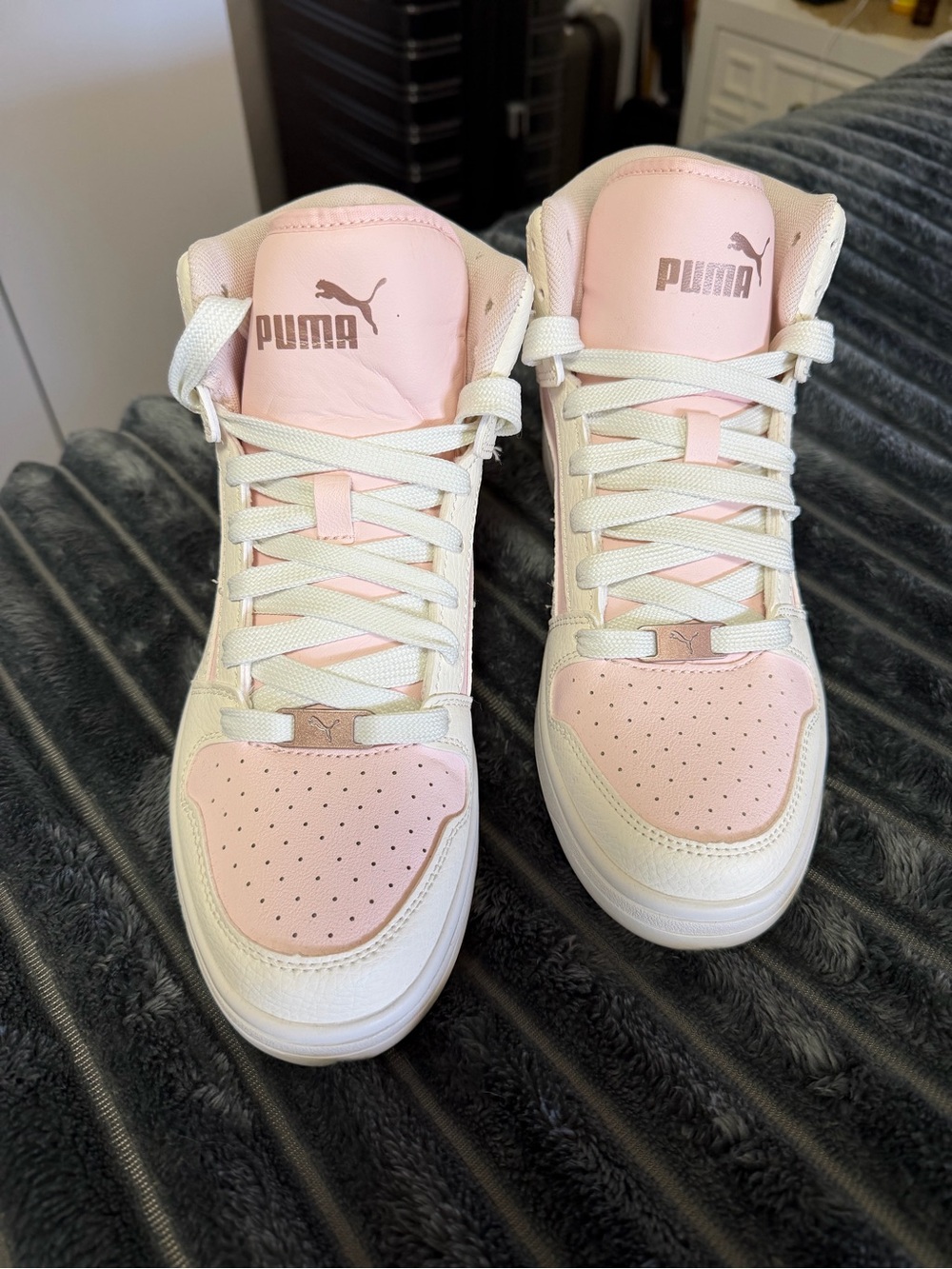 Puma Pink and White Rebound Layup High Top Sneaker Size 7.5